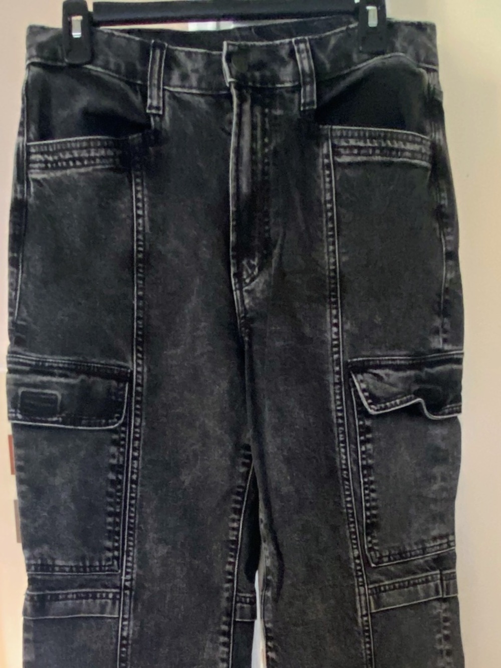 Gap High Rise Cargo Utility Jeans 29 8R Acid Wash Black Grey Straight⁠